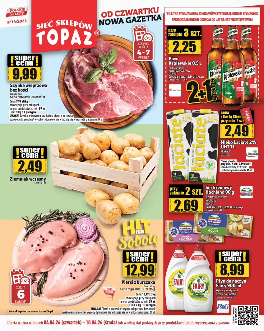 Gazetka promocyjna Topaz - Gazetka - ważna 04.04 do 10.04.2024 - strona 1 - produkty: Chia, Kurczak, Szynka, Szynka wieprzowa, Top, Waga