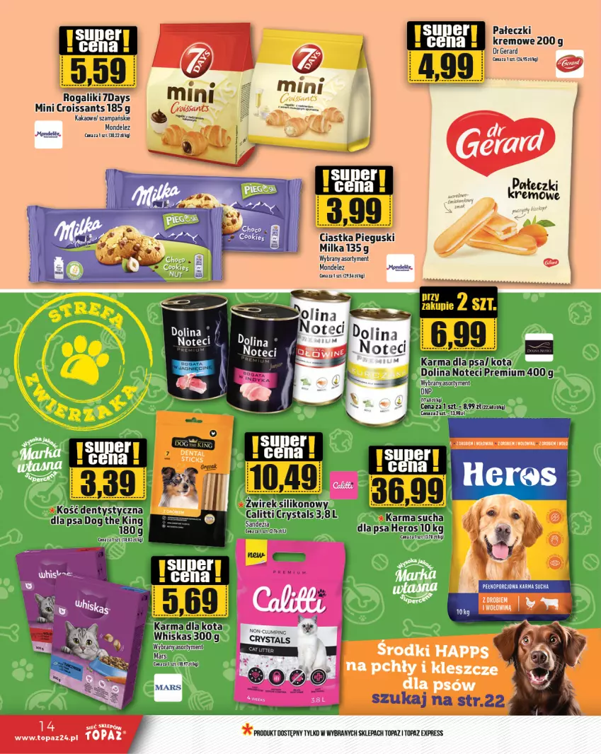 Gazetka promocyjna Topaz - Gazetka - ważna 04.04 do 10.04.2024 - strona 14 - produkty: Ciastka, Croissant, Kakao, Mars, Milka, Por, Rogal, Top, Whiskas