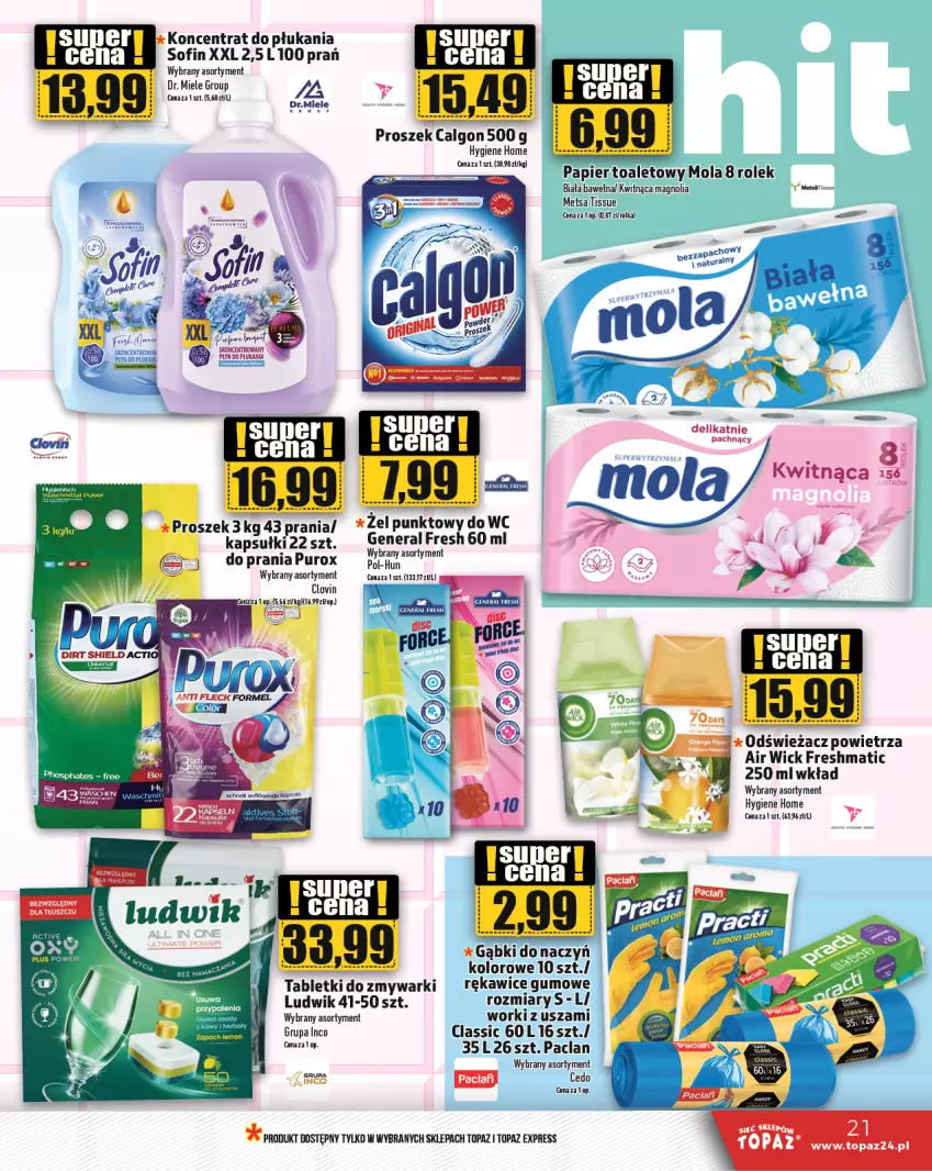 Gazetka promocyjna Topaz - Gazetka - ważna 04.04 do 10.04.2024 - strona 21 - produkty: Air Wick, Calgon, LG, Lovi, Ludwik, Mola, Odświeżacz powietrza, Papier, Papier toaletowy, Puma, Pur, Rękawice, Tablet, Top, Wełna, Zmywarki