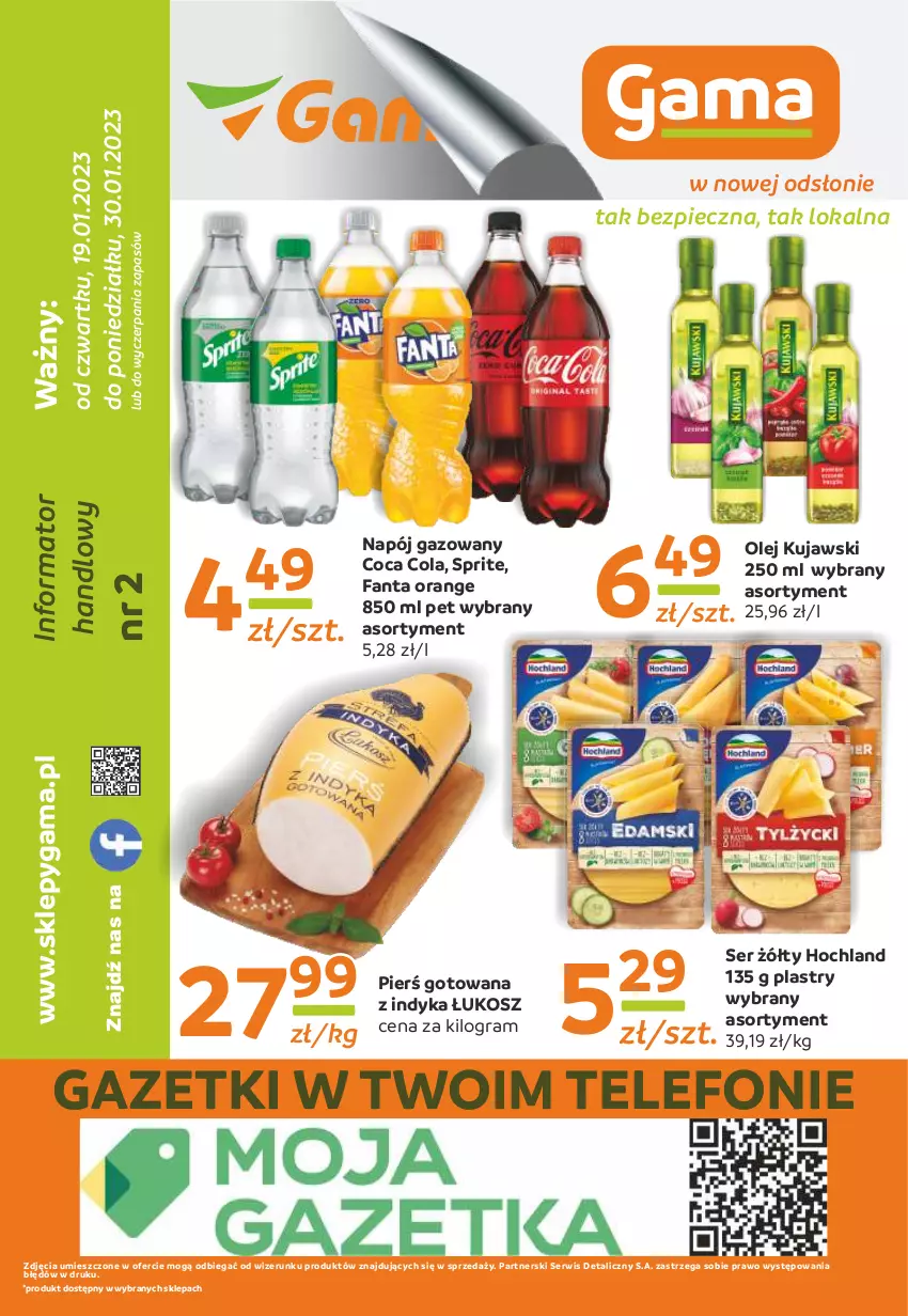 Gazetka promocyjna Gama - Gazetka Gama - ważna 30.01.2023 do 19.01.2024 - strona 12 - produkty: Fa, Fanta, Gra, Hochland, Kosz, Kujawski, Napój, Napój gazowany, Olej, Piec, Ser, Sprite, Telefon