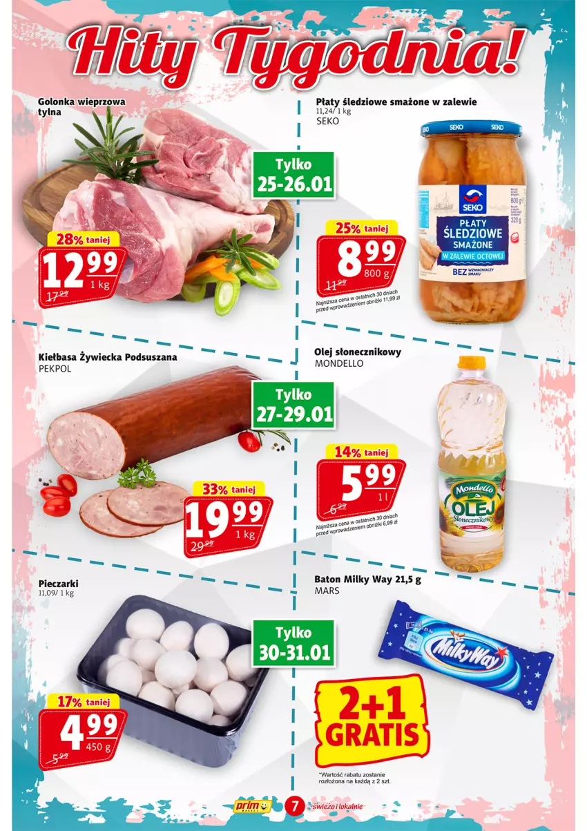 Gazetka promocyjna Prim Market - ważna 25.01 do 31.01.2024 - strona 7 - produkty: Baton, Dell, Kiełbasa, Mars, Milky Way, Olej, Olej słonecznikowy, Pekpol, Piec, Płaty śledziowe, SEKO