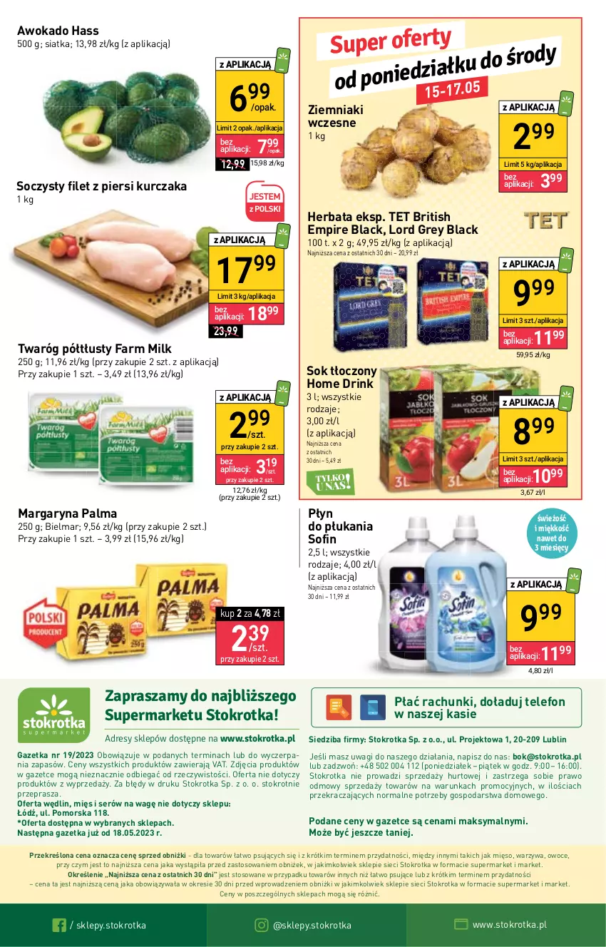 Gazetka promocyjna Stokrotka - Supermarket - ważna 11.05 do 17.05.2023 - strona 25 - produkty: Brit, Dres, Fa, Farm Milk, Filet z piersi kurczaka, Herbata, Kurczak, Lack, Margaryna, Mięso, O nas, Owoce, Palma, Płyn do płukania, Ser, Siatka, Sok, Telefon, Twaróg, Twaróg półtłusty, Wagi, Warzywa, Ziemniaki