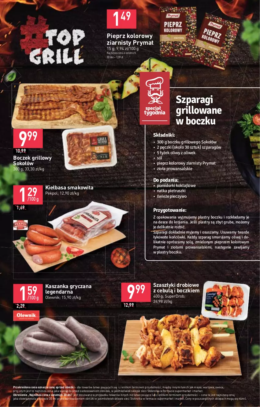 Gazetka promocyjna Stokrotka - Supermarket - ważna 11.05 do 17.05.2023 - strona 6 - produkty: Boczek, Grill, Gry, Kasza, Kaszanka, Kiełbasa, Mięso, Natka pietruszki, Olewnik, Owoce, Pekpol, Piec, Pieczywo, Pieprz, Pomidorki, Prymat, Smakowita, Sok, Sokołów, Sól, Warzywa