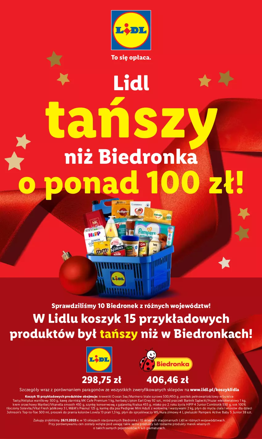 Gazetka promocyjna Lidl - GAZETKA - ważna 08.12 do 10.12.2025 - strona 2 - produkty: Aktiplus, Dron, Dzieci, Earl Grey, Gala, Gra, HiPP, Kosz, Krakus, Krem orzechowy, Krewetki, Lipton, Lovela, Miód, Mleko, Pampers, Pedigree, Płyn do mycia, Płyn do spryskiwaczy, Por, Proszek do prania, Rama, Ser, Sok, Top, Warzywa