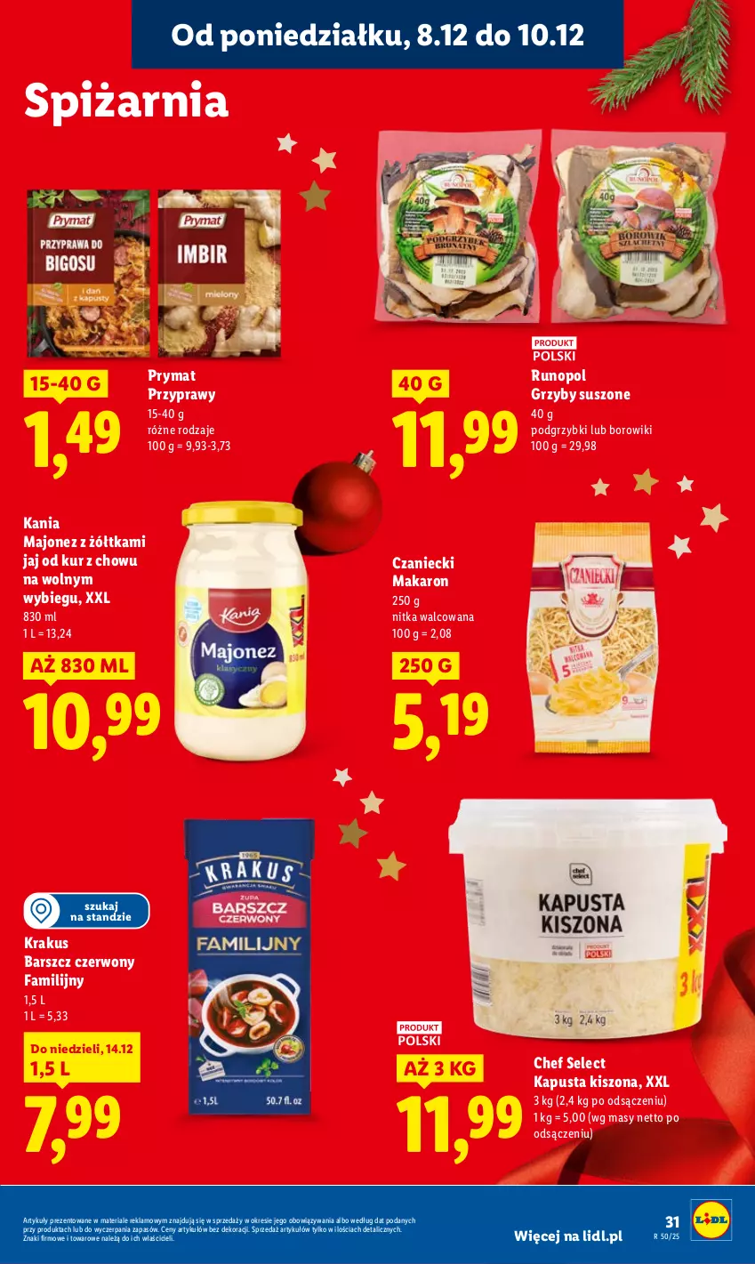 Gazetka promocyjna Lidl - GAZETKA - ważna 08.12 do 10.12.2025 - strona 39 - produkty: Borowiki, Fa, Grzyby, Krakus, Majonez, Makaron, Podgrzybki, Prymat, Przyprawy