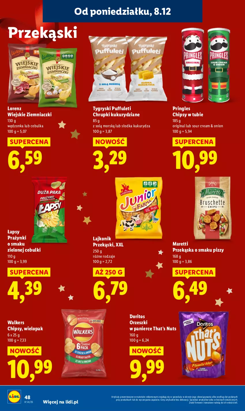 Gazetka promocyjna Lidl - GAZETKA - ważna 08.12 do 10.12.2025 - strona 56 - produkty: Chipsy, Chrupki, Gin, Gry, Kukurydza, Lajkonik, Lorenz, Orzeszki, Pringles, Puf