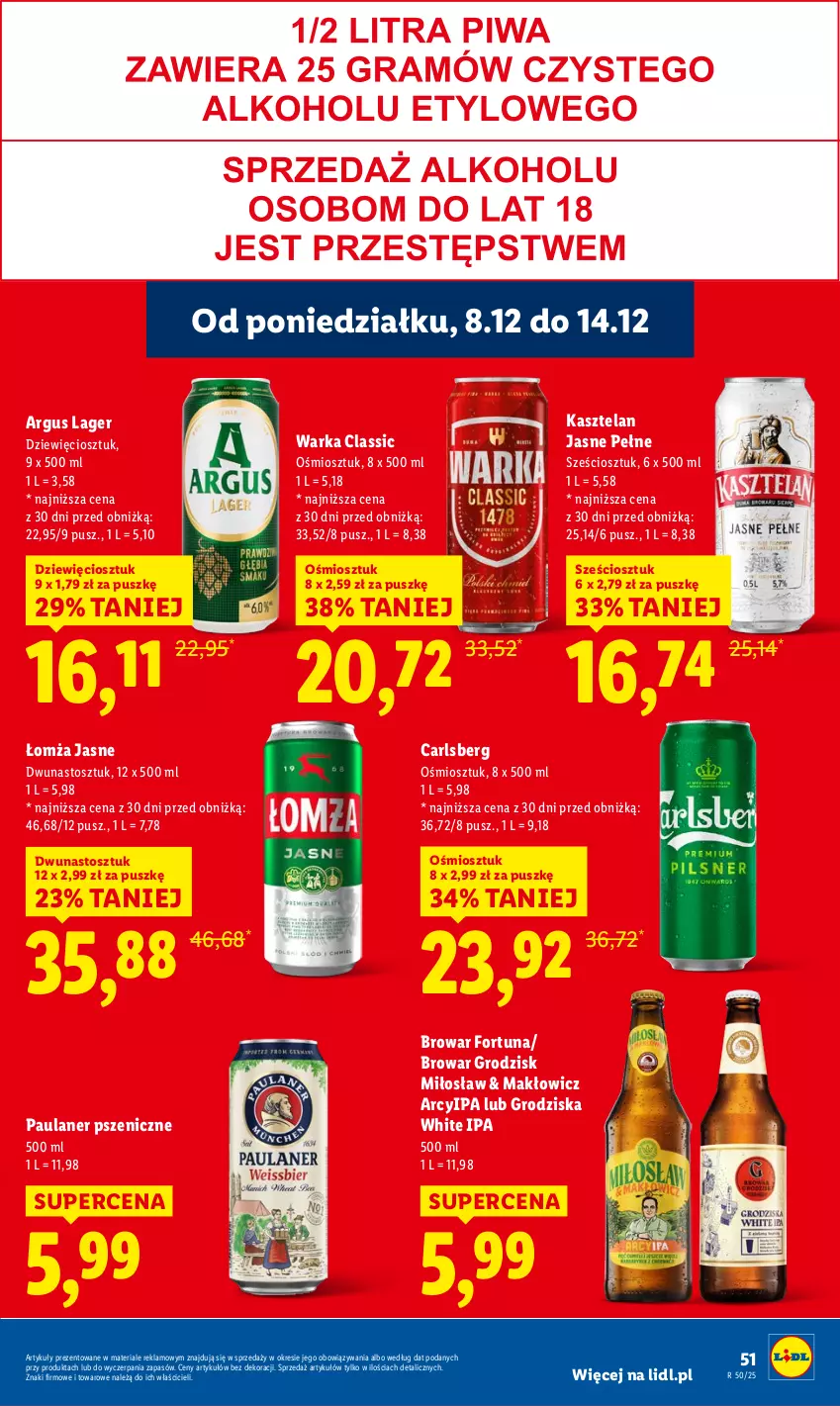 Gazetka promocyjna Lidl - GAZETKA - ważna 08.12 do 10.12.2025 - strona 59 - produkty: Carlsberg, Fortuna, Kasztelan, Warka