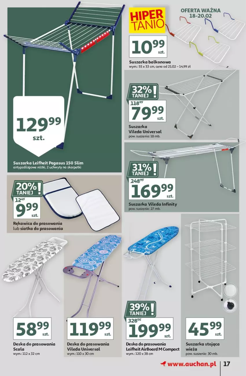 Gazetka promocyjna Auchan - Hiper porządki Hipermarkety - ważna 18.02 do 25.02.2021 - strona 17 - produkty: Asus, Deska do prasowania, Karp, Siatka, Skarpetki, Suszarka, Suszarka balkonowa, Uchwyty, Vileda