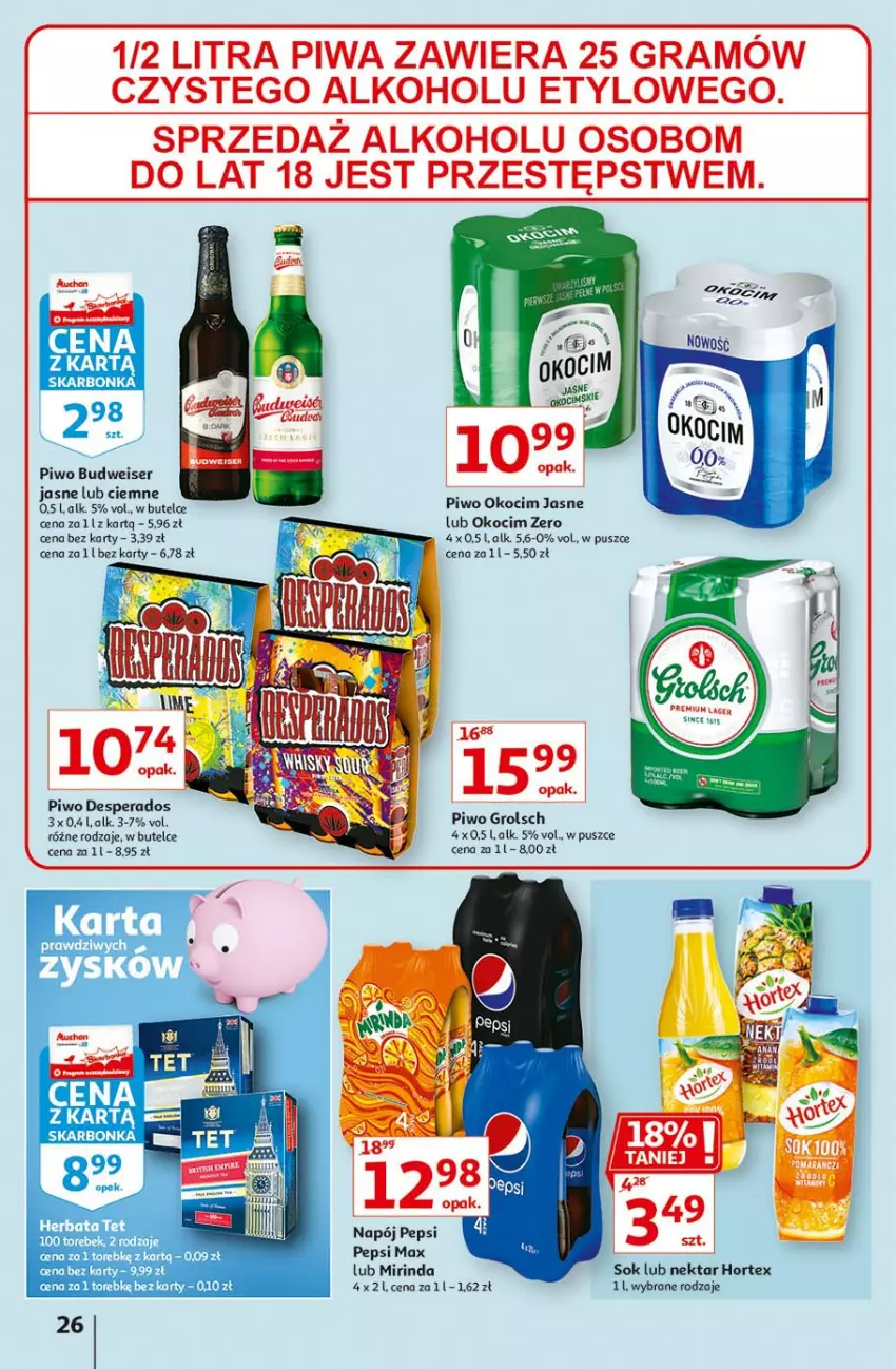 Gazetka promocyjna Auchan - Hiper porządki Hipermarkety - ważna 18.02 do 25.02.2021 - strona 26 - produkty: Desperados, Fa, Gra, Hortex, Koc, Mirinda, Napój, Nektar, Okocim, Pepsi, Pepsi max, Piwa, Piwo, Ser, Sok