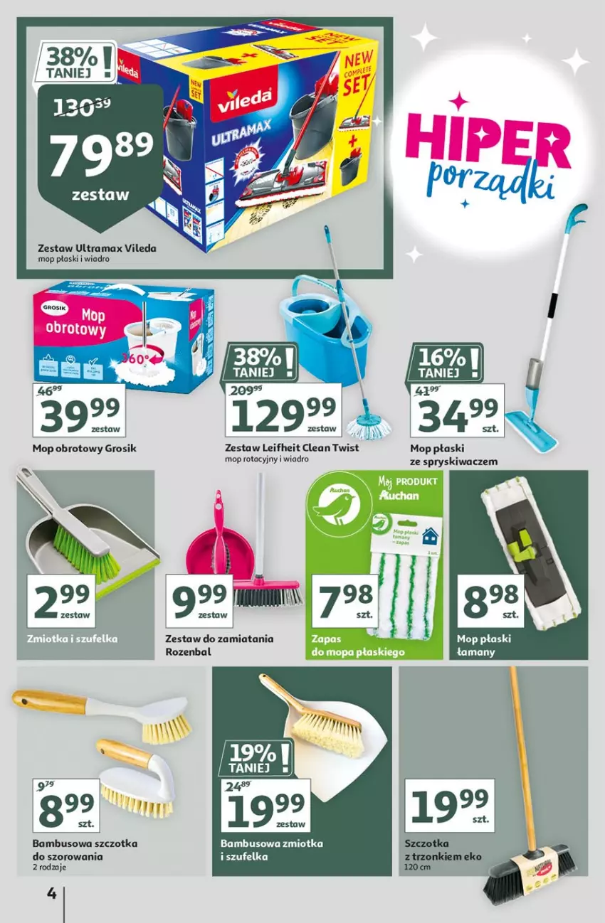 Gazetka promocyjna Auchan - Hiper porządki Hipermarkety - ważna 18.02 do 25.02.2021 - strona 4 - produkty: Mop, NBA, Rama, Szczotka, Szufelka, Vileda, Wiadro