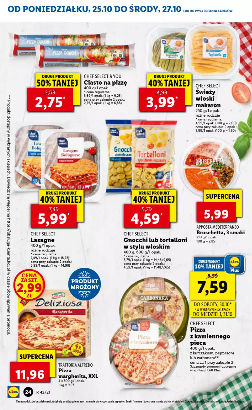 Gazetka promocyjna Lidl - GAZETKA - ważna 25.10 do 27.10.2021 - strona 24 - produkty: Gnocchi, Kurczak, Lasagne, Makaron, Piec, Pizza, Pizza margherita, Tortelloni