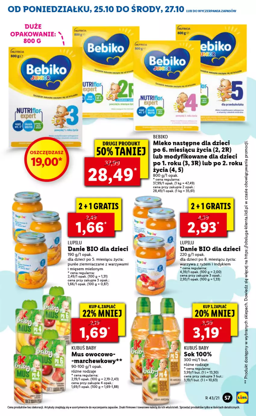 Gazetka promocyjna Lidl - GAZETKA - ważna 25.10 do 27.10.2021 - strona 57 - produkty: Bebiko, Dzieci, Gra, Kubuś, Mleko, Mus, O nas, Pur, Ryż, Sok, Warzywa