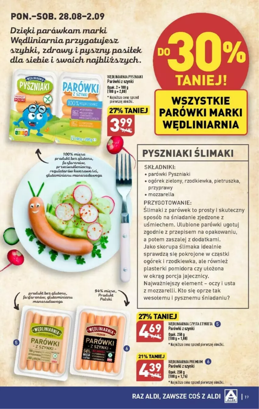 Gazetka promocyjna Aldi - ważna 28.08 do 02.09.2023 - strona 11 - produkty: JBL, Mozzarella, Ogórek, Parówki, Pietruszka, Plasterki, Por, Przyprawy, Rzodkiewka, Szal