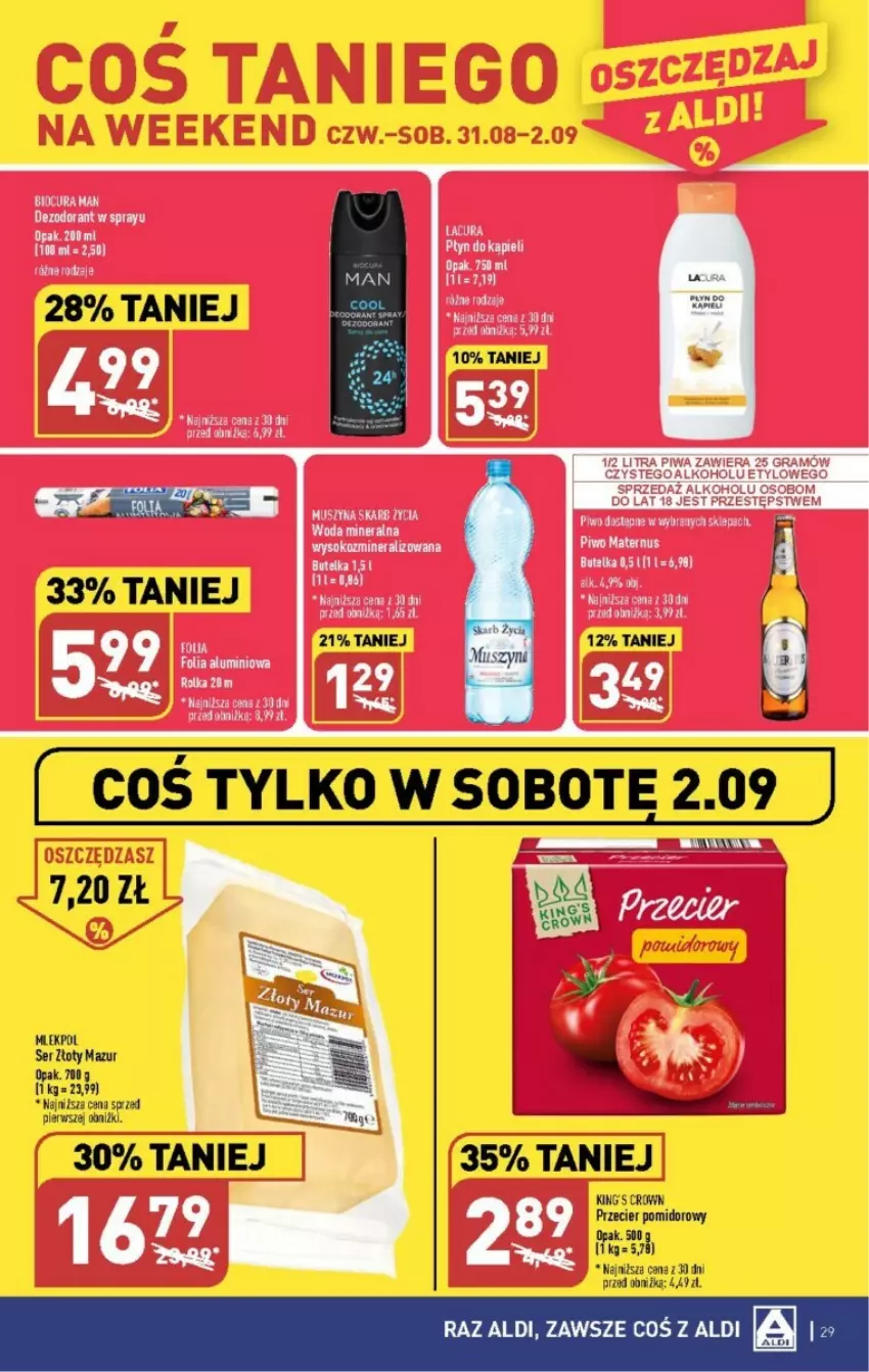 Gazetka promocyjna Aldi - ważna 28.08 do 02.09.2023 - strona 22 - produkty: Folia aluminiowa, Gra, Piwa, Piwo, Płyn do kąpieli, Ser, Woda, Woda mineralna, Złoty Mazur