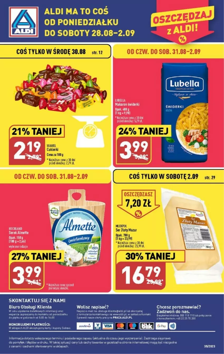 Gazetka promocyjna Aldi - ważna 28.08 do 02.09.2023 - strona 32 - produkty: Biuro, Cukier, Cukierki, O nas, Ser, Wawel, Złoty Mazur