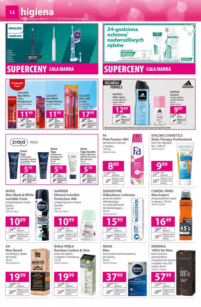 Gazetka promocyjna Hebe - ważna 30.11 do 13.12.2023 - strona 4 - produkty: Antyperspirant, Body, Colgate, Dermika, Dezodorant, Eveline, Fa, Garnier, Gra, Gry, Krem do depilacji, Krem przeciwzmarszczkowy, Lack, LG, Mars, Nivea, Olej, Pasta do zębów, Perła, Por, Ryż, Sensodyne, Sport, Tera, Ziaja