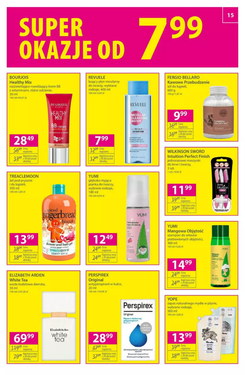 Gazetka promocyjna Hebe - ważna 30.11 do 13.12.2023 - strona 7 - produkty: Antyperspirant, Bell, Bella, Bourjois, Elizabeth Arden, Fa, Finish, Gin, Gra, Krem bb, Mango, Płyn micelarny, Revuele, Sól, Sól do kąpieli, Szampon, Wilkinson Sword, Woda, Woda toaletowa, Yope