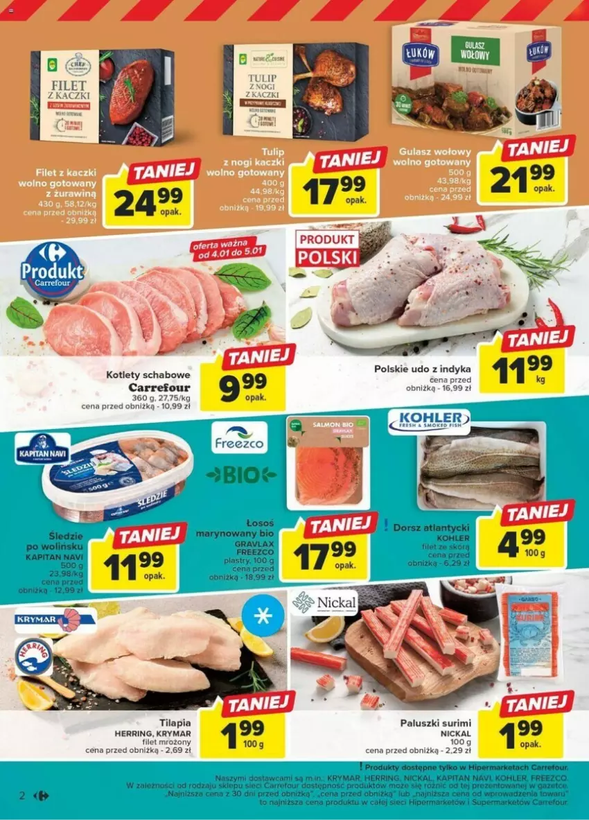 Gazetka promocyjna Carrefour - ważna 02.01 do 05.01.2024 - strona 4 - produkty: Kotlet, Surimi, Tilapia