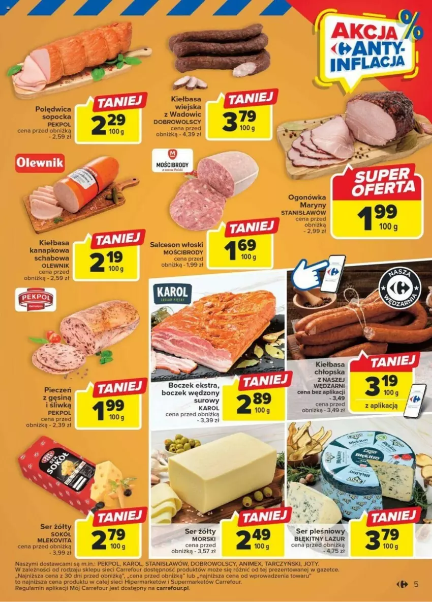 Gazetka promocyjna Carrefour - ważna 02.01 do 05.01.2024 - strona 7 - produkty: Boczek, Kiełbasa, Kiełbasa wiejska, Lazur, Mleko, Mlekovita, Ogonówka, Olewnik, Pekpol, Piec, Polędwica, Salceson, Ser, Ser pleśniowy, Sok, Sokół, Tarczyński, Vita C