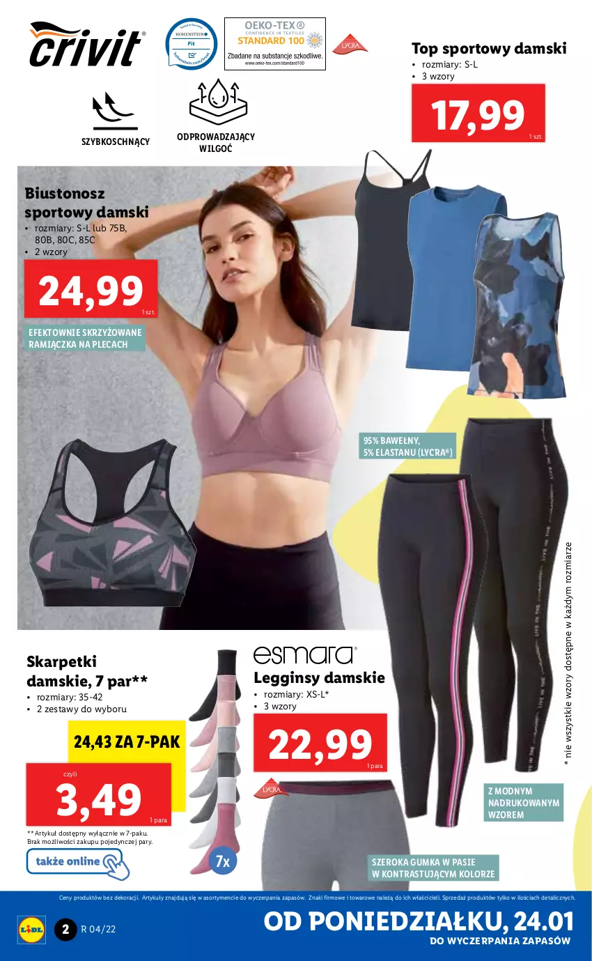 Gazetka promocyjna Lidl - GAZETKA - ważna 24.01 do 30.01.2022 - strona 2 - produkty: Biustonosz, Gin, Karp, Legginsy, LG, Por, Skarpetki, Sport, Top