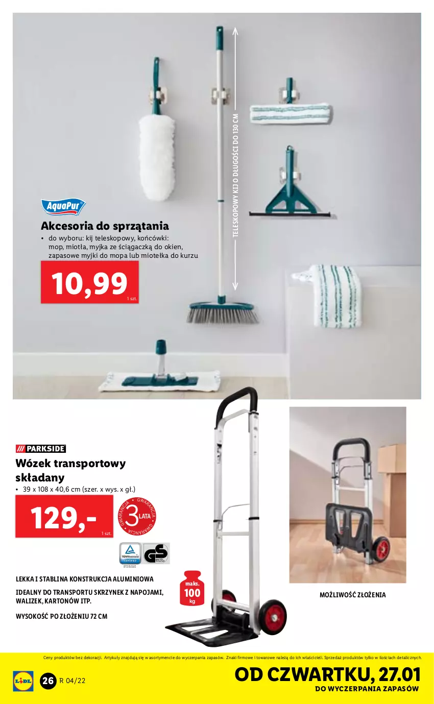 Gazetka promocyjna Lidl - GAZETKA - ważna 24.01 do 30.01.2022 - strona 26 - produkty: Miotła, Mop, Por, Sok, Sport, Teleskop, Tran, Wózek, Wózek transportowy