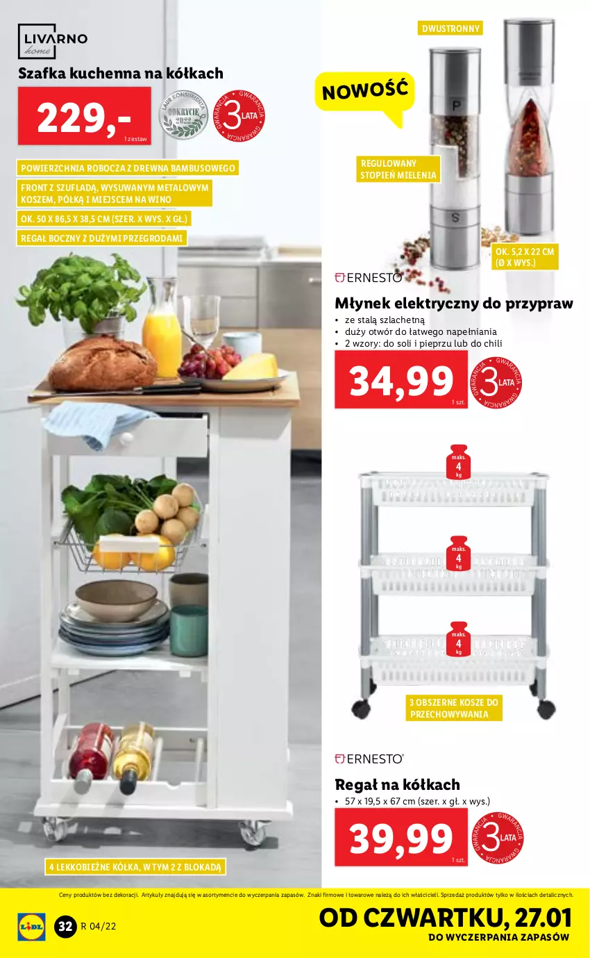 Gazetka promocyjna Lidl - GAZETKA - ważna 24.01 do 30.01.2022 - strona 32 - produkty: Kosz, Młynek, Pieprz, Regał, Szafka, Szafka kuchenna, Top, Wino