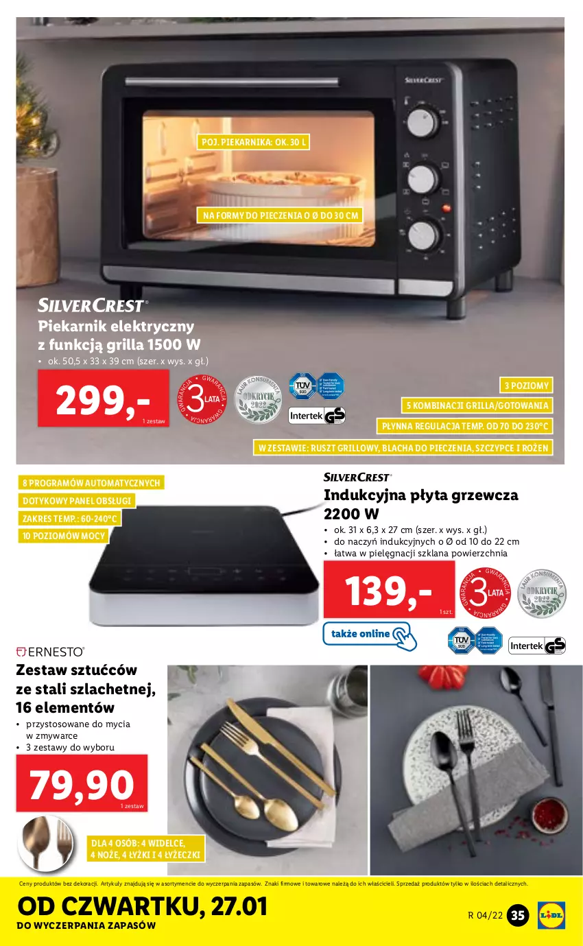 Gazetka promocyjna Lidl - GAZETKA - ważna 24.01 do 30.01.2022 - strona 35 - produkty: Blacha do pieczenia, Gra, Grill, LANA, Noż, Piec, Piekarnik, Płyta, Szczypce, Zestaw sztućców