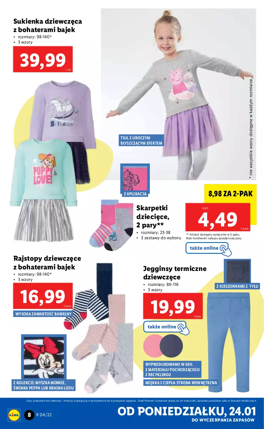 Gazetka promocyjna Lidl - GAZETKA - ważna 24.01 do 30.01.2022 - strona 8 - produkty: Dzieci, Gin, Inka, Karp, Minnie, Mysz, Rajstopy, Skarpetki, Sok, Sukienka, Tera, Top