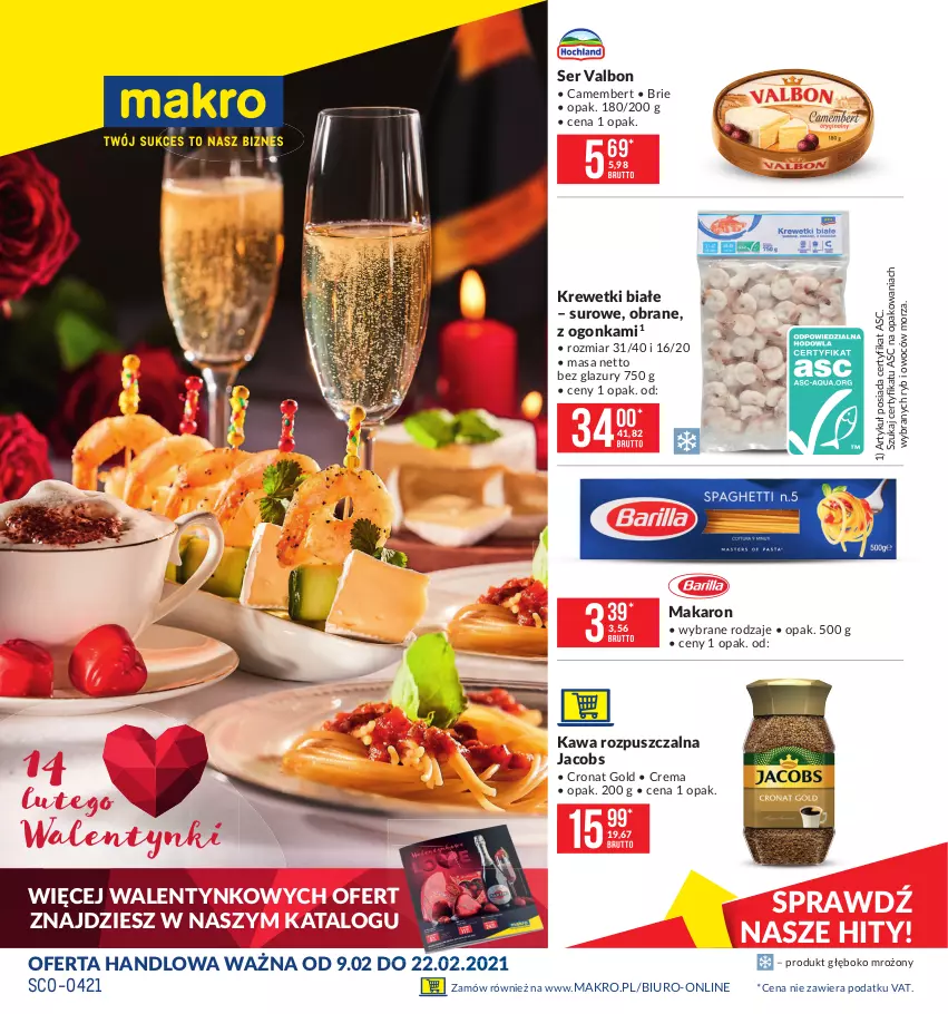 Gazetka promocyjna Makro - [Oferta promocyjna] Artykuły spożywcze - ważna 09.02 do 22.02.2021 - strona 1 - produkty: Biuro, Brie, Camembert, Jacobs, Kawa, Kawa rozpuszczalna, Krewetki, Lazur, Makaron, Ser