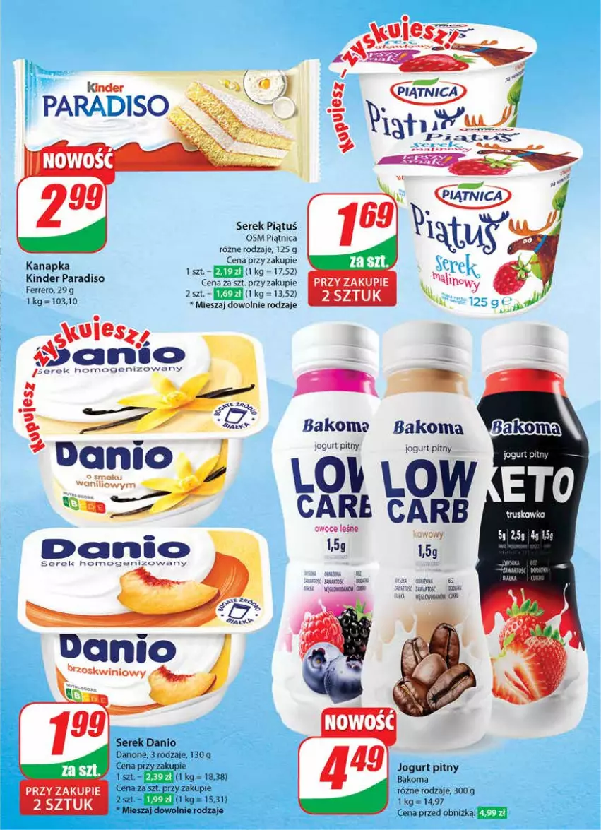 Gazetka promocyjna Dino - Gazetka 34 / 2024 - ważna 21.08 do 27.08.2024 - strona 37 - produkty: Bakoma, Danio, Danone, Gra, Jogurt, Jogurt pitny, Owoce, Piątnica, Ser, Serek