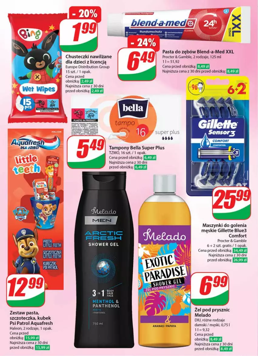 Gazetka promocyjna Dino - Gazetka 34 / 2024 - ważna 21.08 do 27.08.2024 - strona 64 - produkty: Ananas, Aquafresh, Bell, Bella, Blend-a-Med, Chusteczki, Dzieci, Gillette, Gra, Kubek, Leon, Pasta do zębów, Psi Patrol, Szczoteczka, Tampony