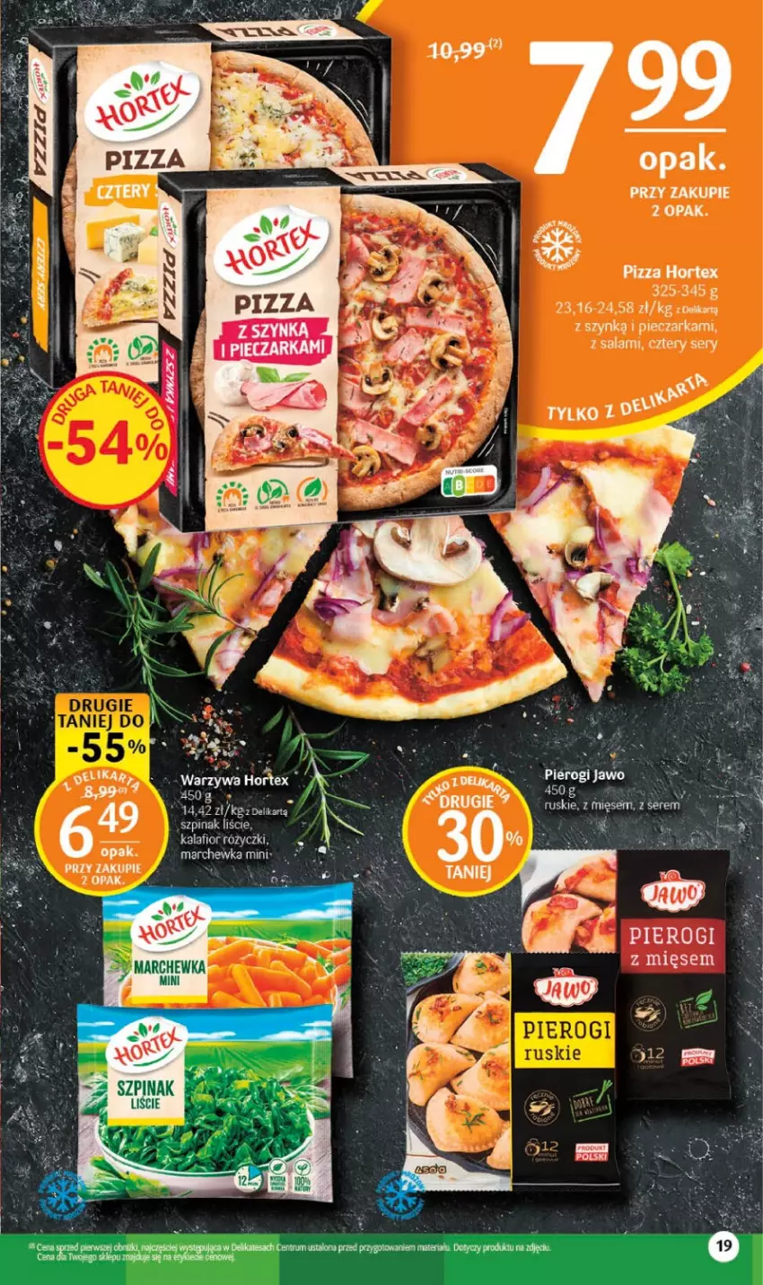 Gazetka promocyjna Delikatesy Centrum - Gazetka DC26 - ważna 06.07 do 12.07.2023 - strona 19 - produkty: Hortex, Piec, Pieczarka, Pierogi, Pizza, Puzzle, Salami, Ser, Szpinak, Warzywa