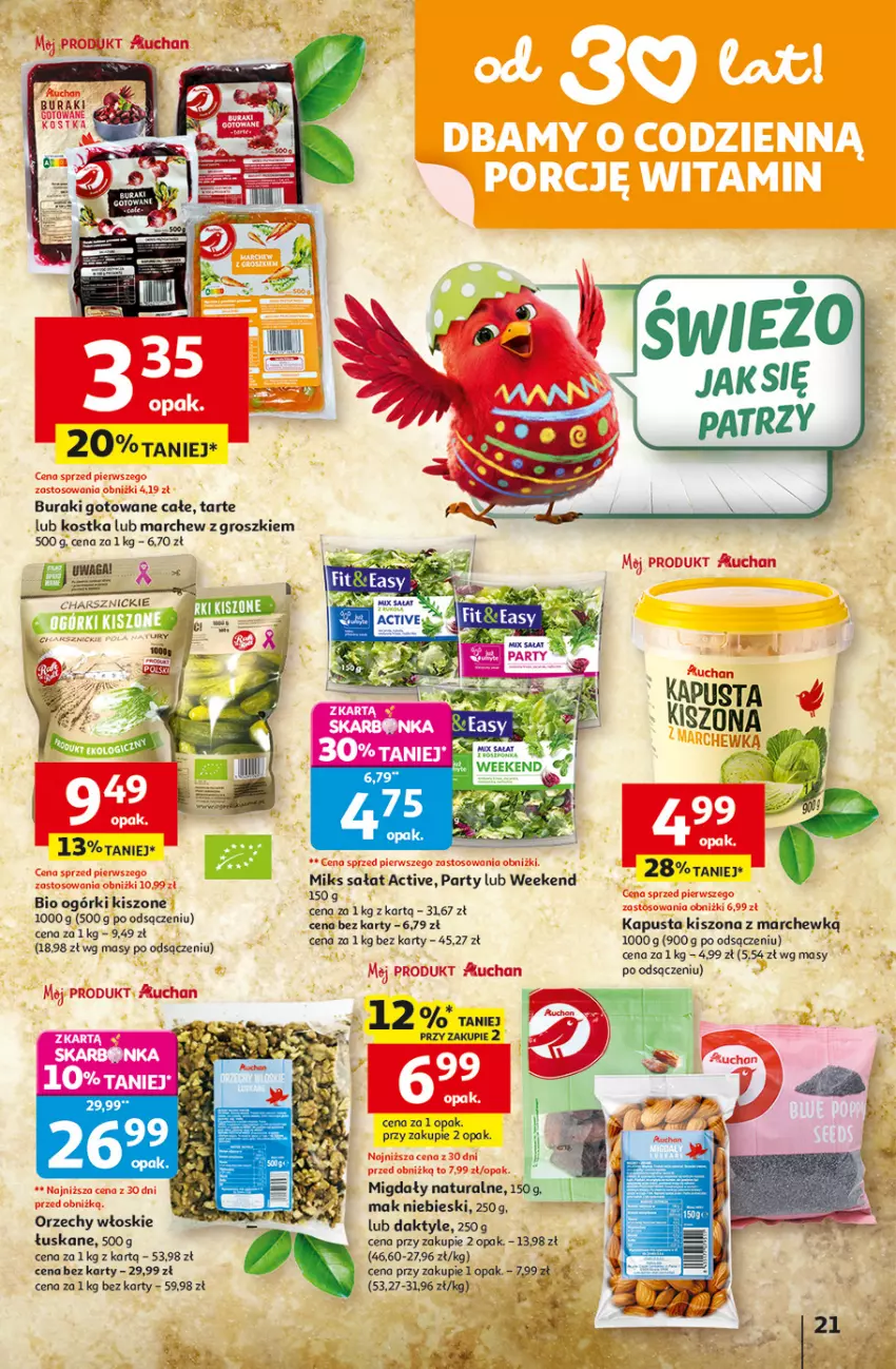 Gazetka promocyjna Auchan - Gazetka 30 Lat Hipermarket Auchan - ważna 19.03 do 25.03.2026 - strona 21 - produkty: Buraki, Daktyle, Migdały, Orzechy włoskie, Sałat