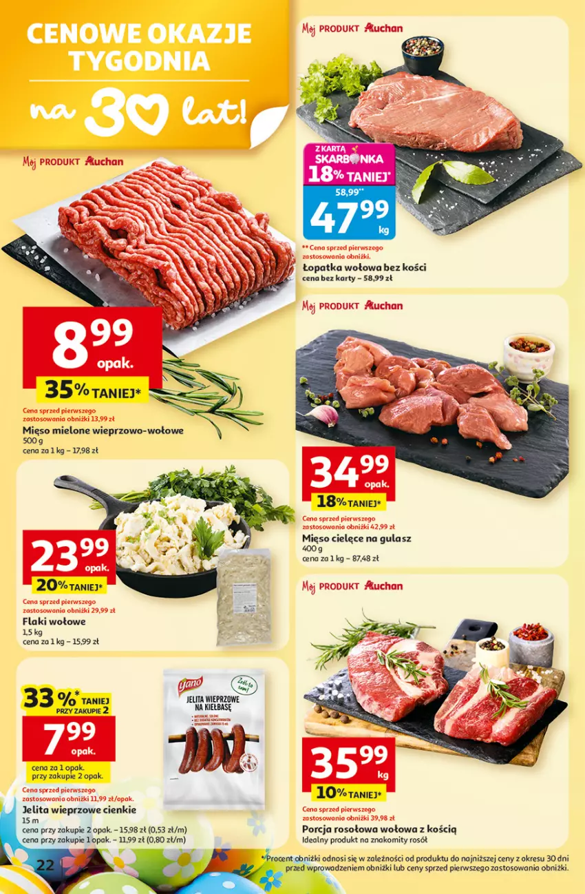 Gazetka promocyjna Auchan - Gazetka 30 Lat Hipermarket Auchan - ważna 19.03 do 25.03.2026 - strona 22 - produkty: Flaki, Flaki wołowe, Mięso, Mięso mielone, Por, Rosół