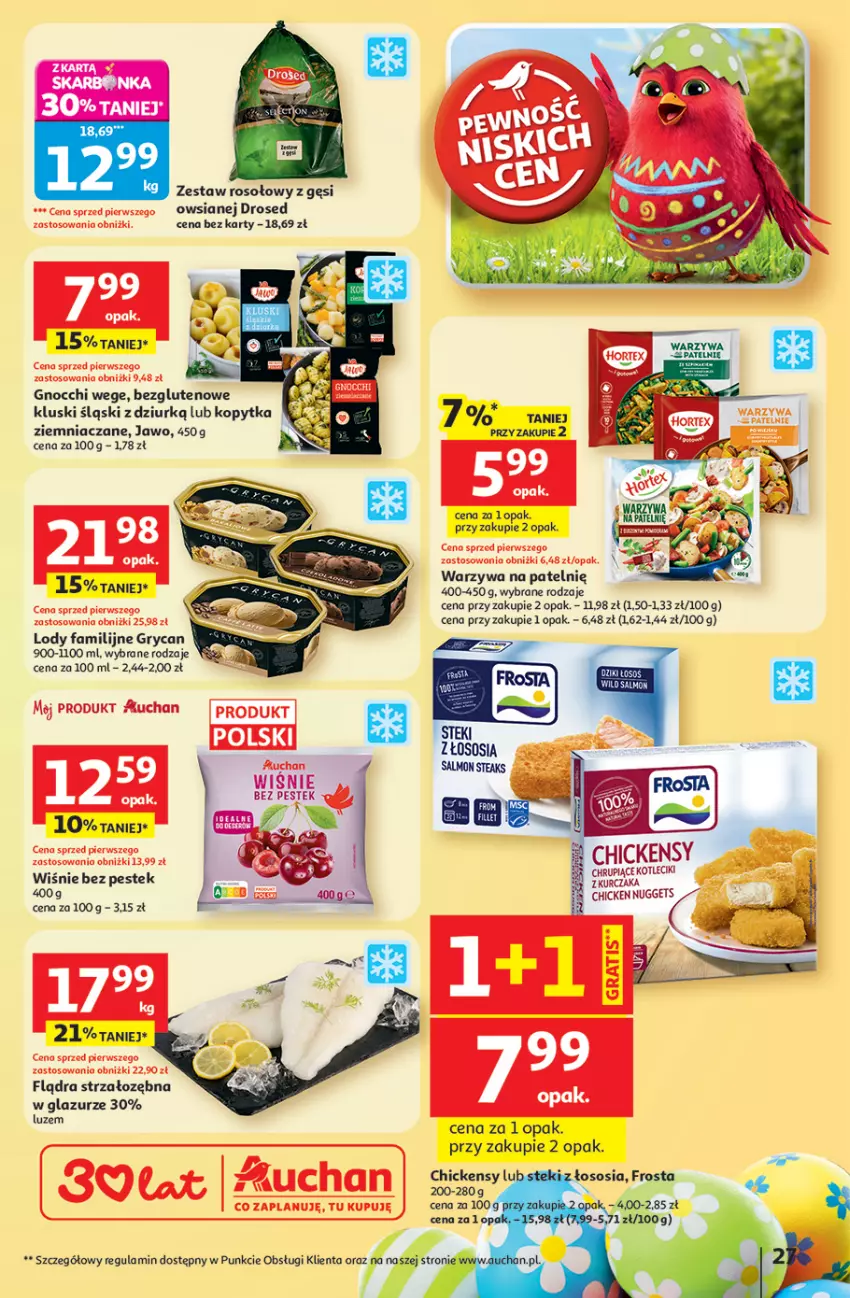 Gazetka promocyjna Auchan - Gazetka 30 Lat Hipermarket Auchan - ważna 19.03 do 25.03.2026 - strona 27 - produkty: Fa, Frosta, Gnocchi, Gry, Kopytka, Kurczak, Lazur, Lody, Sos, Stek, Warzywa