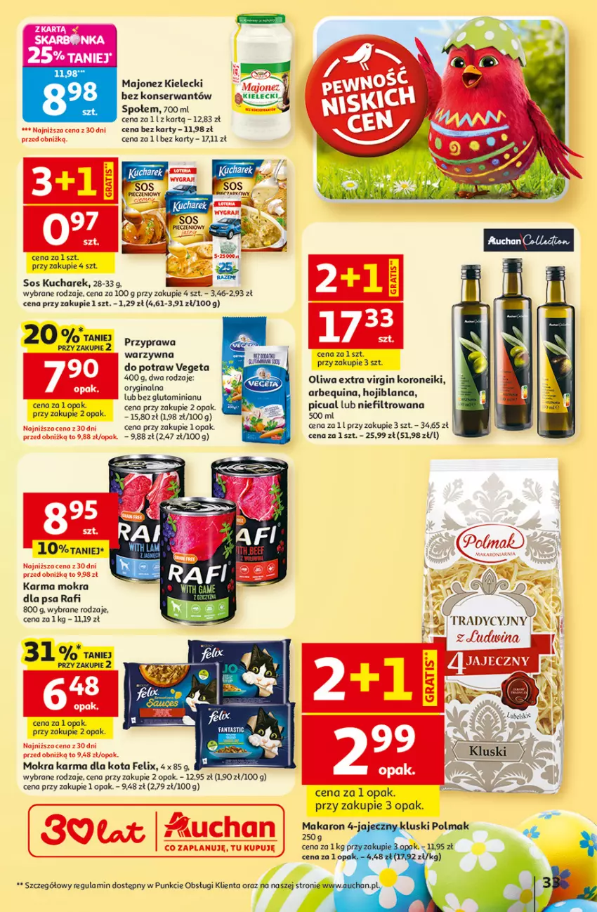 Gazetka promocyjna Auchan - Gazetka 30 Lat Hipermarket Auchan - ważna 19.03 do 25.03.2026 - strona 33 - produkty: Fa, Felix, Gin, Kucharek, Majonez, Makaron, Mokra karma, Olma, Piec, Ser, Sos, Vegeta