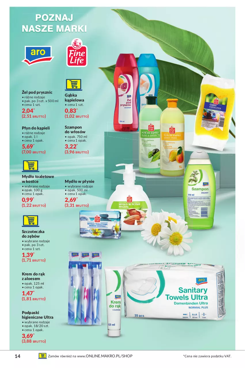 Gazetka promocyjna Makro - [Oferta specjalna] Lato dla urody - ważna 29.06 do 12.07.2021 - strona 14 - produkty: Krem do rąk, Mydło, Mydło w płynie, Płyn do kąpieli, Podpaski, Szampon, Szczoteczka, Szczoteczka do zębów