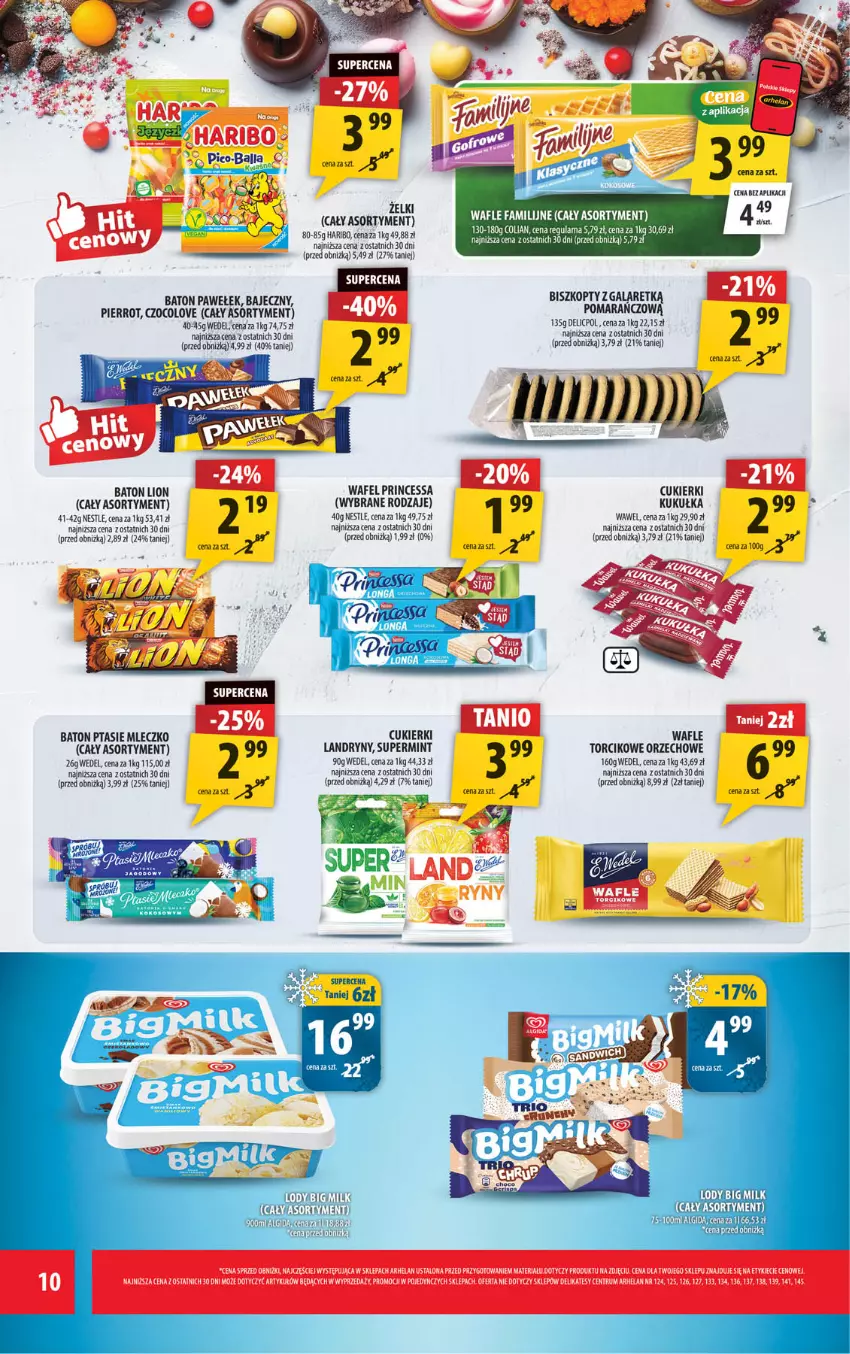 Gazetka promocyjna Arhelan - Gazetka - ważna 03.07 do 12.07.2026 - strona 10 - produkty: Baton, Biszkopty, Cukier, Cukierki, Gala, Haribo, LG, Lion, Lody, Mleczko, Princessa, Ptasie mleczko, Rum, Wafle, Wawel