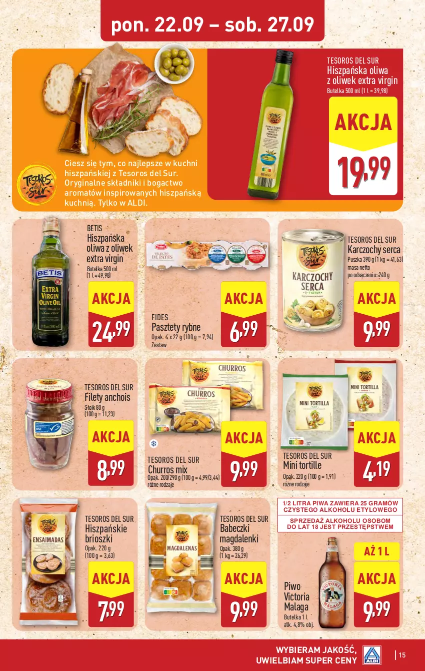 Gazetka promocyjna Aldi - Pełna oferta - ważna 22.09 do 27.09.2025 - strona 15 - produkty: Babeczki, Gin, Gra, Karczochy, Oliwa z oliwek, Pasztet, Piwa, Piwo, Ser