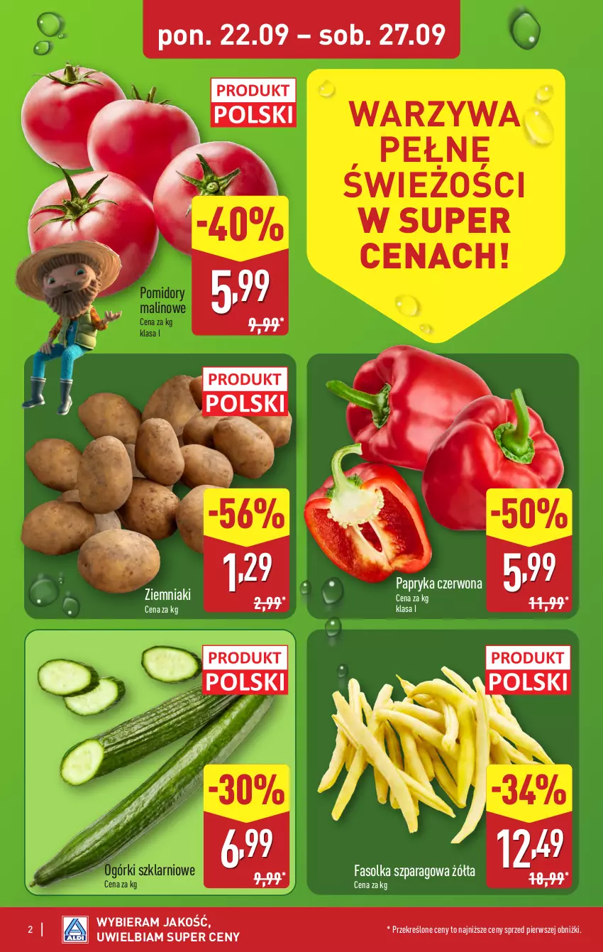 Gazetka promocyjna Aldi - Pełna oferta - ważna 22.09 do 27.09.2025 - strona 2 - produkty: Fa, Papryka, Papryka czerwona, Pomidory, Warzywa, Ziemniaki