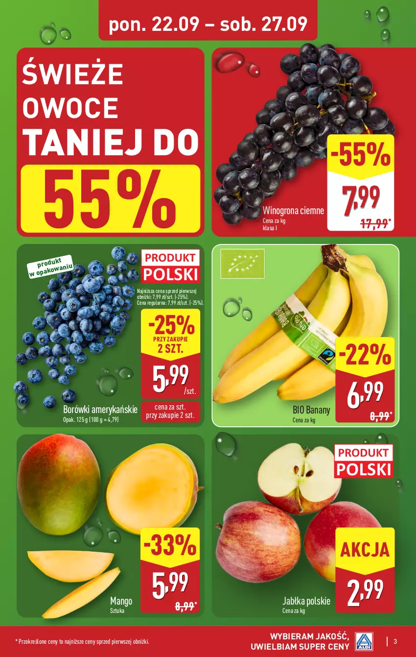 Gazetka promocyjna Aldi - Pełna oferta - ważna 22.09 do 27.09.2025 - strona 3 - produkty: Banany, Jabłka, Mango, Owoce, Wino, Winogrona
