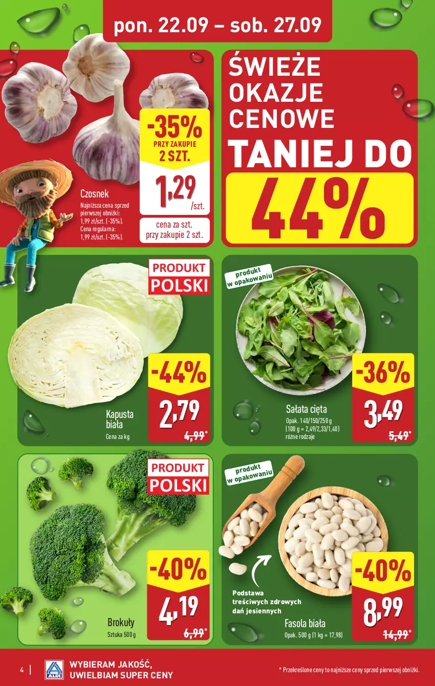 Gazetka promocyjna Aldi - Pełna oferta - ważna 22.09 do 27.09.2025 - strona 4 - produkty: Brokuły, Czosnek, Fa, Fasola, Sałat