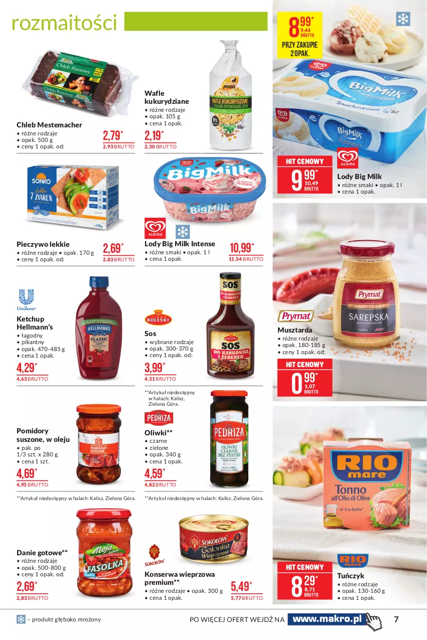 Gazetka promocyjna Makro - [Oferta promocyjna] Artykuły spożywcze - ważna 19.04 do 03.05.2021 - strona 7 - produkty: Big Milk, Chleb, Danie gotowe, Ketchup, Lody, Mus, Musztarda, Olej, Oliwki, Piec, Pieczywo, Pomidory, Ser, Sos, Tuńczyk, Wafle