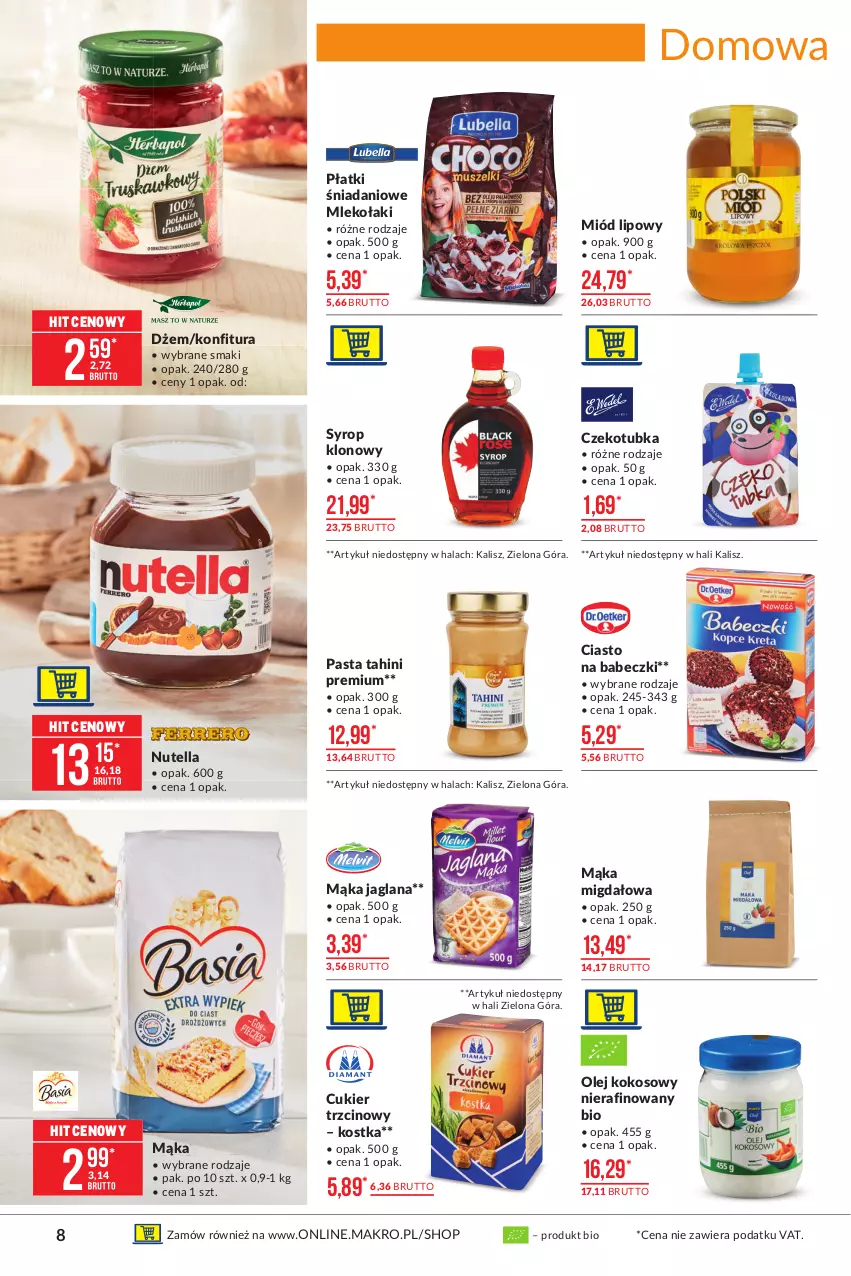 Gazetka promocyjna Makro - [Oferta promocyjna] Artykuły spożywcze - ważna 19.04 do 03.05.2021 - strona 8 - produkty: Babeczki, Cukier, Cukier trzcinowy, Danio, Dżem, Kokos, Konfitura, LANA, Mąka, Miód, Mleko, Nutella, Olej, Olej kokosowy, Syrop