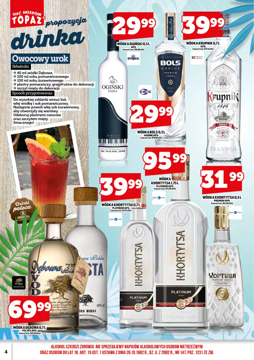 Gazetka promocyjna Topaz - Gazetka - ważna 01.07 do 16.07.2026 - strona 6 - produkty: Bols, Gin, Grejpfrut, Krupnik, Lanki, Ogiński, Sok, Sok pomarańczowy, Stock, Wino, Wódka