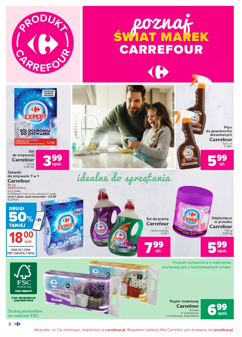 Gazetka promocyjna Carrefour - Gazetka Carrefour - ważna 09.08 do 21.08.2021 - strona 8 - produkty: Kosz, Odplamiacz, Papier, Papier toaletowy, Rum, Sól, Tablet, Tabletki do zmywarki, Zmywarki