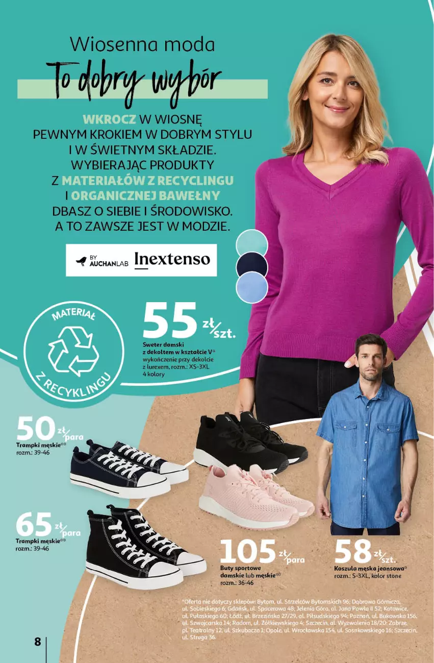 Gazetka promocyjna Auchan - Gazetka Wiosenne inspiracje Hipermarket Auchan - ważna 29.02 do 13.03.2024 - strona 8 - produkty: Buty, Kosz, Koszula, Moda, Por, Sport, Sweter, Trampki