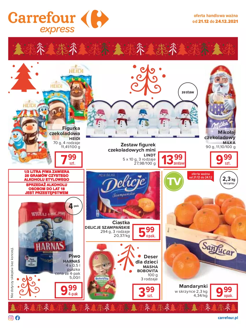 Gazetka promocyjna Carrefour - Gazetka Express - ważna 21.12 do 24.12.2021 - strona 2 - produkty: BoboVita, Ciastka, Delicje, Deser, Dzieci, Gra, Harnaś, Lindt, Mandarynki, Milka, Piwa, Piwo, Ser