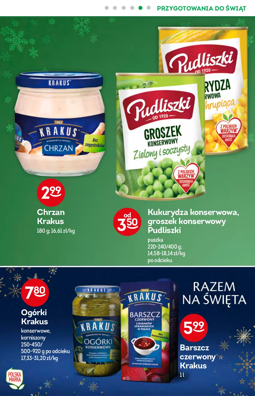 Gazetka promocyjna Żabka - ważna 08.12 do 14.12.2021 - strona 14 - produkty: Chrzan, Groszek, Korniszony, Krakus, Kukurydza, Kukurydza konserwowa, Pudliszki, Ser