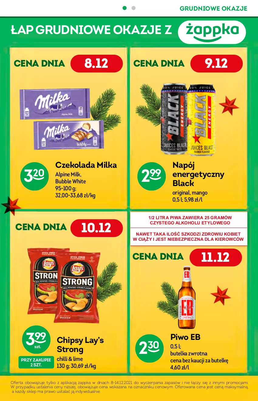 Gazetka promocyjna Żabka - ważna 08.12 do 14.12.2021 - strona 4 - produkty: Chipsy, Czekolada, Gin, Gra, Lack, Lay’s, Mango, Milka, Napój, Napój energetyczny, Piec, Piwa, Piwo